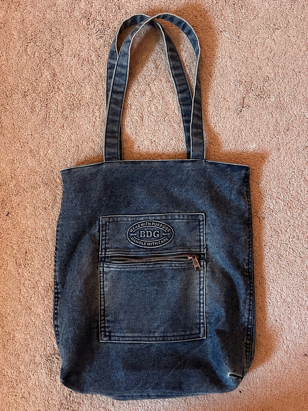 Urban Outfitters BDG Dark Blue Denim Messenger Tote with Front Zip Pocket